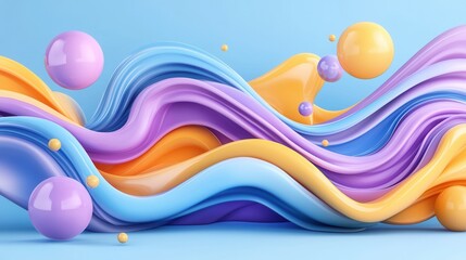 Poster - A captivating digital artwork showcasing a vibrant surreal landscape of flowing undulating curves and waves in a harmonious blend of vibrant colors and dynamic movement