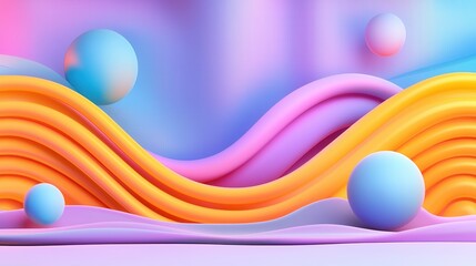 Poster - A visually striking surreal background featuring undulating fluid forms in vibrant colors and translucent spheres creating a dynamic and imaginative composition
