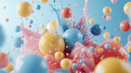 Poster - Vibrant abstract composition featuring the dynamic interplay of colorful liquid floating spheres and playful optical distortions