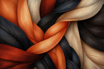 Poster - Abstract artwork of interwoven fabric ribbons in earthy tones, creating a visually captivating texture.