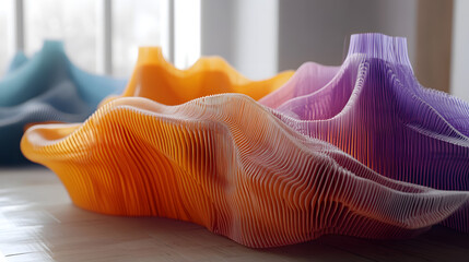 Poster - A collection of folded paper pieces showcasing artistic curvilinear shapes in a creative display of craftsmanship and textural complexity.