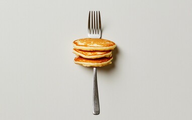 Poster - Three pancakes on a fork against a gray background