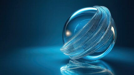 Fototapete - A captivating 3D rendered blue sphere with a complex glowing wireframe structure conveying a sense of technology innovation and digital connectivity
