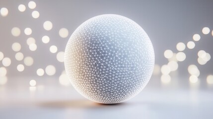 Poster - An abstract futuristic sphere with a wireframe structure against a minimalist digitally rendered backdrop with subtle lighting effects creating a modern innovative and visually engaging composition
