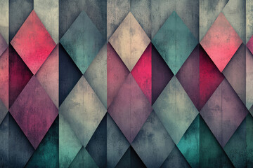 Poster - Abstract geometric pattern with textured diamond shapes in muted pink, teal, and gray tones.