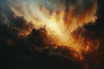 Wall Mural - a breathtaking, dramatic view of swirling clouds with vibrant shades of orange, gold, and dark ominous tones