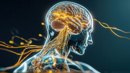 Poster - A highly detailed futuristic anatomical depicting the intricate network of the human brain