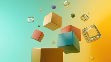 Poster - 3D geometric cubes floating in a gradient background, exuding a modern and artistic feel.