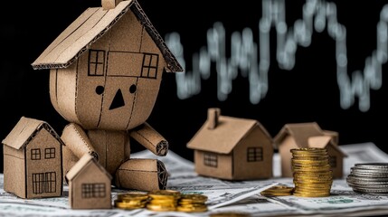 Poster - This image uses symbolic and elements to depict financial hardship economic uncertainty and market fluctuations