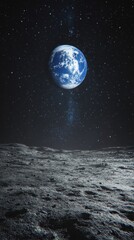 Wall Mural - earth seen from a lunar surface surrounded by distant stars