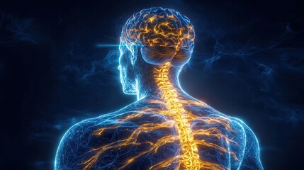 Poster - A visually striking and highly detailed digital conceptualization of the human brain showcasing its complex neural networks energy flows and intricate workings