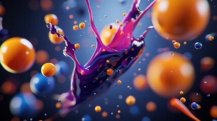 Poster - This eye catching abstract 3D artwork features a vibrant display of colorful spheres and splashing liquids creating an energetic and celebratory party like atmosphere