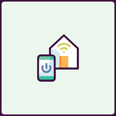 Poster - Stylized Smart Home System Icon with Mobile Device and WiFi Connectivity