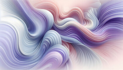 Poster - A soft, abstract image of flowing pastel waves in gentle shades of pink, purple, and blue, creating a serene and dreamy atmosphere with smooth curves and delicate transitions.