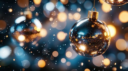 Poster - Mesmerizing 3D abstract composition featuring shimmering glass like spheres suspended in a luminous liquid like environment creating a captivating and festive atmosphere