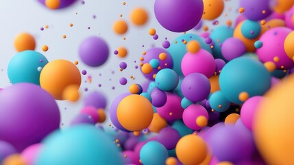 Poster - A vibrant and dynamic digital art composition featuring an abstract 3D surreal motion with a fluid flow of colorful spherical particles floating in space