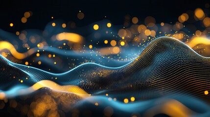 Poster - A dynamic and mesmerizing abstract composition featuring undulating waves of luminous golden light that shimmer and flow with a captivating sense of energy and movement