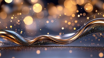 Poster - Captivating abstract background featuring undulating waves of luminous shimmering neon gold with a dreamy ethereal atmosphere