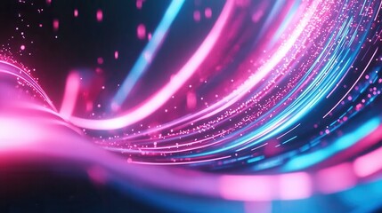 Poster - Mesmerizing abstract composition of dynamic luminous waves and curves in a spectrum of captivating neon hues creating a futuristic cosmic atmosphere