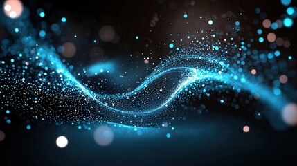 Poster - Mesmerizing abstract visuals depict a dynamic flow of luminous digital particles traversing a swirling ethereal tunnel creating a sense of movement energy and