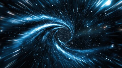 Poster - Vibrant and dynamic abstract image depicting a swirling hyperspace vortex filled with flowing particle beams and bursts of glowing neon like energy