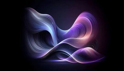 Poster - A vibrant abstract image of colorful waves in shades of purple and pink, flowing smoothly against a dark background, creating a dynamic and energetic feel.