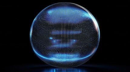 Poster - An abstract futuristic composition featuring a glowing blue sphere surrounded by a wireframe grid creating a visually striking and technological inspired design