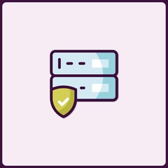 Poster - Secured Data Server Icon with Shield Symbolizing Protected Network System