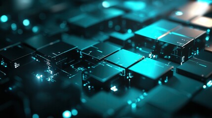 Fototapete - a dark futuristic abstract composition featuring a complex interconnected digital network grid with 