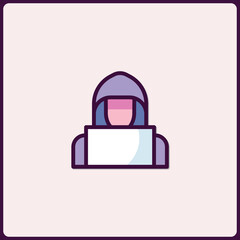 Poster - Abstract character with laptop, stylized icon illustration for interface design