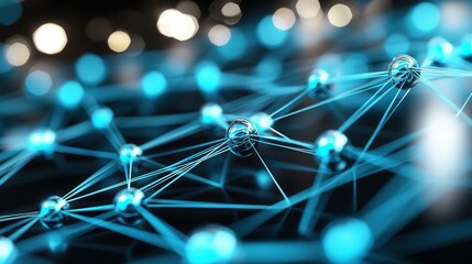 Fototapete - an intricate futuristic looking grid of interconnected nodes and lines in shades of dark and light b
