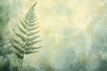 Poster - A single fern frond graces a textured, pastel background, evoking serenity and nature's beauty.