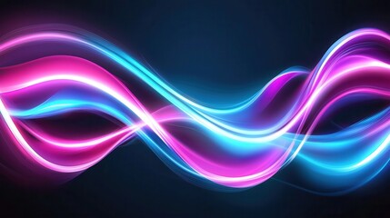 Poster - Vibrant and dynamic abstract digital art featuring mesmerizing glowing neon wave lines that flow and undulate with a captivating energy and ethereal elegance