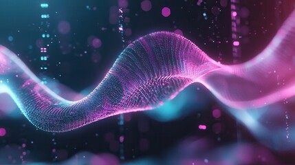 Poster - vibrant glowing neon lines and waves creating a dynamic futuristic digital abstract background