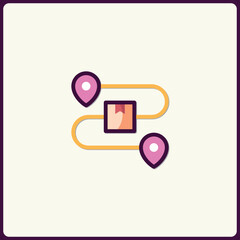 Poster - Shipping Route Icon with Delivery Box between Two Location Pins