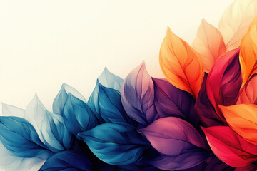 Aufkleber - Vibrant, colorful abstract floral artwork featuring a gradient of blue, purple, and orange leaves.