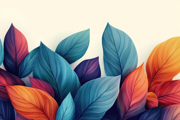 Poster - Vibrant, colorful leaves in a stylized arrangement, creating a beautiful botanical illustration.