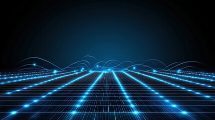Poster - futuristic abstract digital grid structure with a network of interconnected lines and illuminated pa