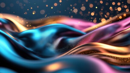 Poster - Vibrant and dynamic abstract composition featuring swirling undulating waves of captivating neon light in a futuristic dreamlike setting