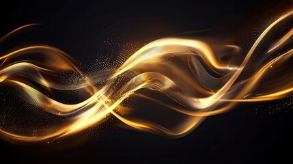 Poster - Captivating abstract composition featuring dynamic shimmering waves of luminous golden energy in a futuristic ethereal setting