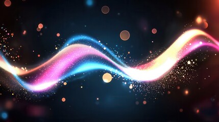 Poster - Captivating abstract background featuring dynamic luminous waves of vibrant pink blue and gold hues with shimmering particles and sparkling lights creating a futuristic ethereal