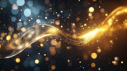 Poster - A mesmerizing futuristic abstract design featuring a dynamic flow of shimmering golden particles against a dark backdrop creating a captivating and otherworldly visual experience