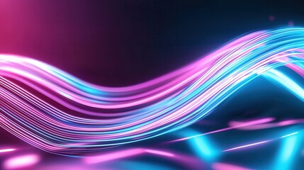 Poster - captivating abstract composition featuring vibrant pink and blue glowing waves creating a futuristic