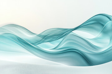 Poster - Abstract teal waves flowing smoothly across a white background, creating a serene and elegant design.