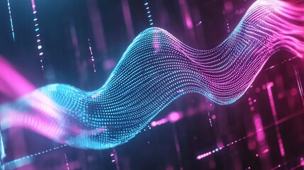Poster - Abstract and futuristic digital art composition featuring vibrant neon inspired waves of light particles and undulating energy fields creating a mesmerizing and visually captivating atmosphere