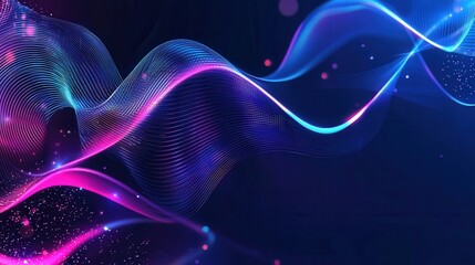 Poster - captivating abstract composition of dynamic glowing neon wave lines flowing and pulsing with futuris