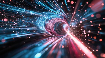 Poster - A dynamic and surreal abstract composition of vibrant pink and blue glowing wave lines creating a futuristic and immersive visual experience