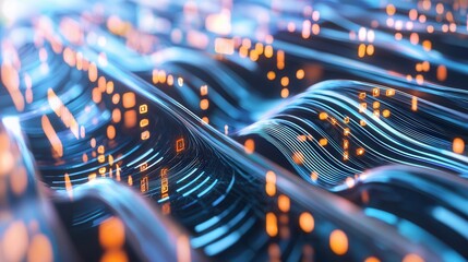 Poster - An abstract generative digital artwork that visualizes the flow and connectivity of big data using dynamic waves curves and vibrant colors