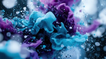 Poster - This image presents a visually striking abstract composition featuring a mesmerizing flow of fluid digitally rendered shapes in a vibrant textured palette of blues purples and soft whites