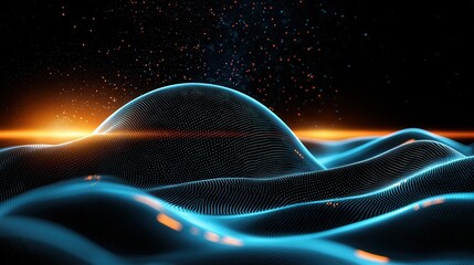 Fototapete - futuristic abstract visualization depicting a dynamic network of glowing waves and particles represe